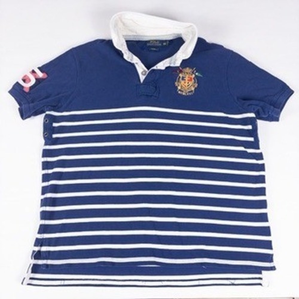 Polo Ralph Lauren XXL Custom Fit Crest Striped Navy White Nautical Rope Polo